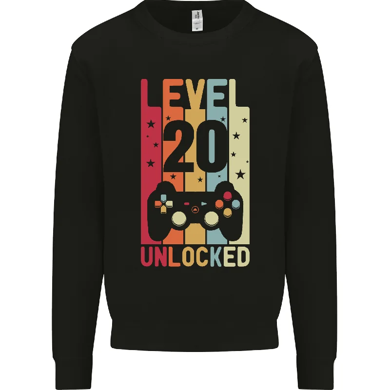 20th Birthday 20-Year-Old Level Up Gaming Men's Sweatshirt Jumper Hoodie with Frayed Bohemian Relaxed