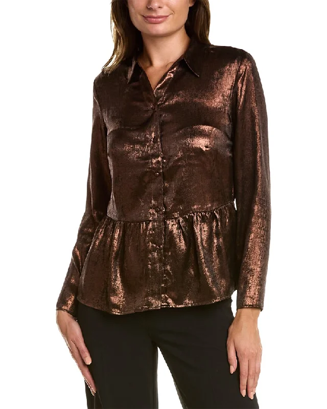 Nanette Nanette Lepore Metallic Blouse Puff Sleeve Blouse