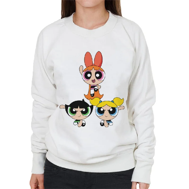 Powerpuff Girls Action Pose Women's Sweatshirt Hoodie with Hem Embroidery Detailed Premium