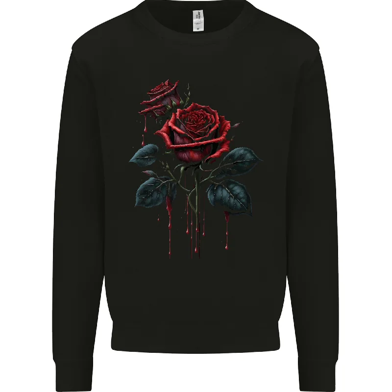 2 Roses Dripping With Blood Gothic Goth Mens Sweatshirt Jumper Hoodie with Velcro Closure Adjustable Secure