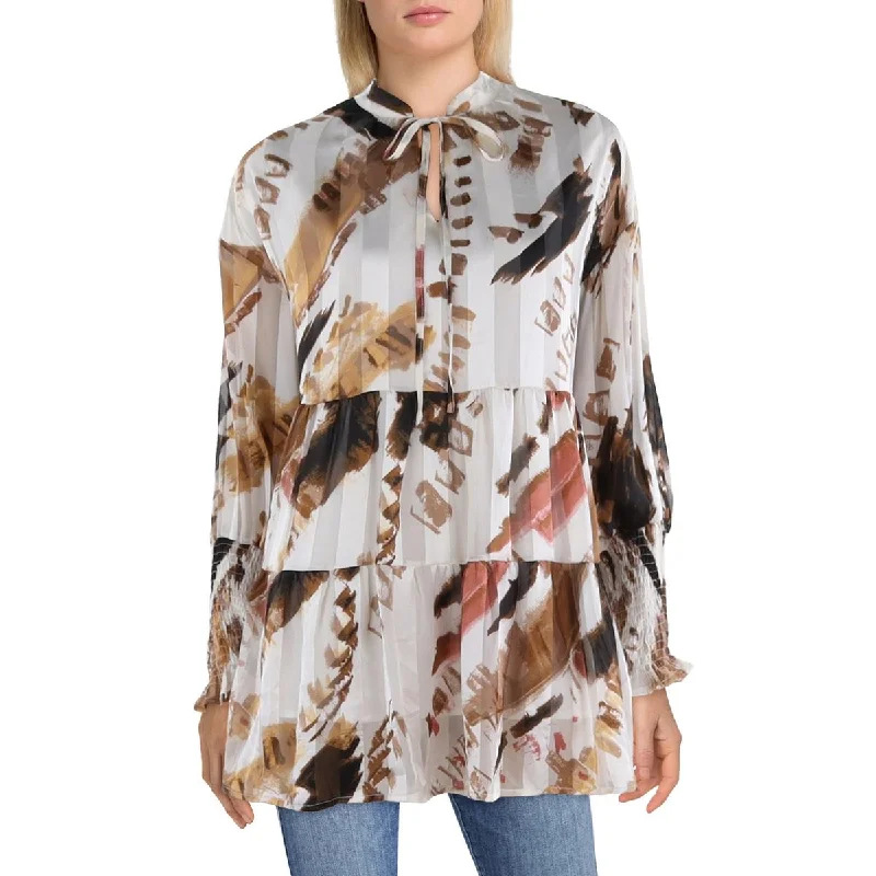 Womens Printed Split Neck Blouse Loose Oversized Blouse