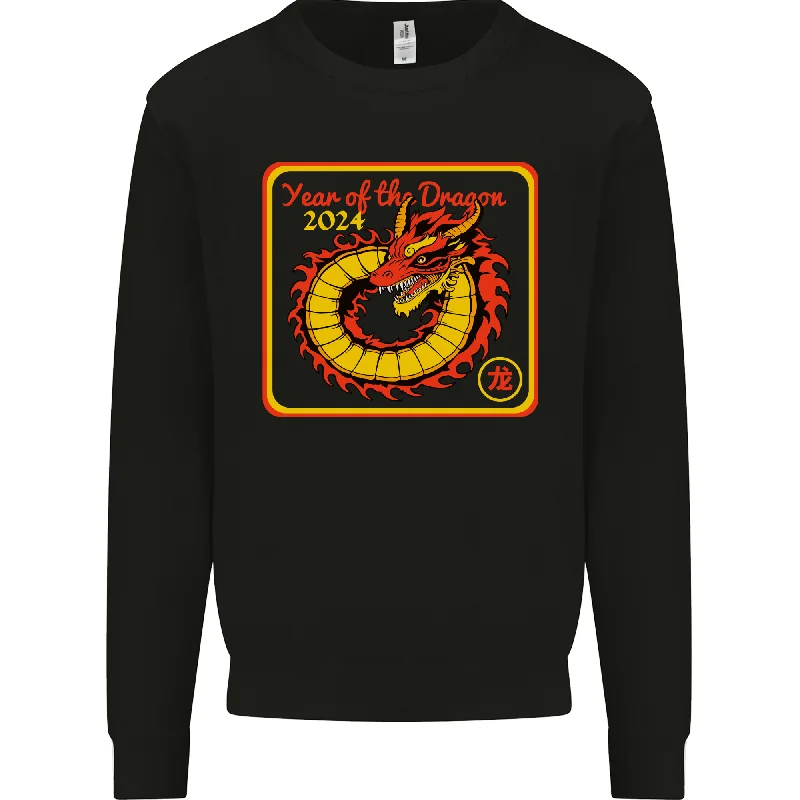 2024 Year of the Dragon Mens Sweatshirt Jumper Hoodie with Button Placket Classic Preppy