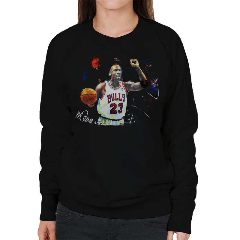 Sidney Maurer Original Portrait Of Michael Jordan Chicago Bulls Basketball Women's Sweatshirt Hoodie with Applique Textured Unique