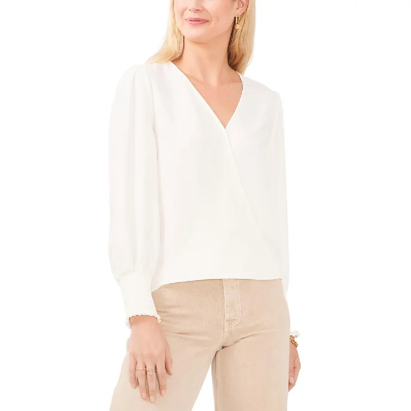 Womens Chiffon V-Neck Blouse Puff Sleeve Blouse