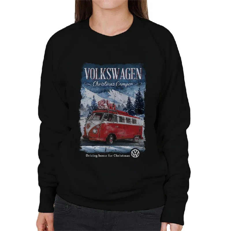 Volkswagen Christmas T1 Camper Driving Home Women's Sweatshirt Hoodie with Double Zipper Versatile Adjustable