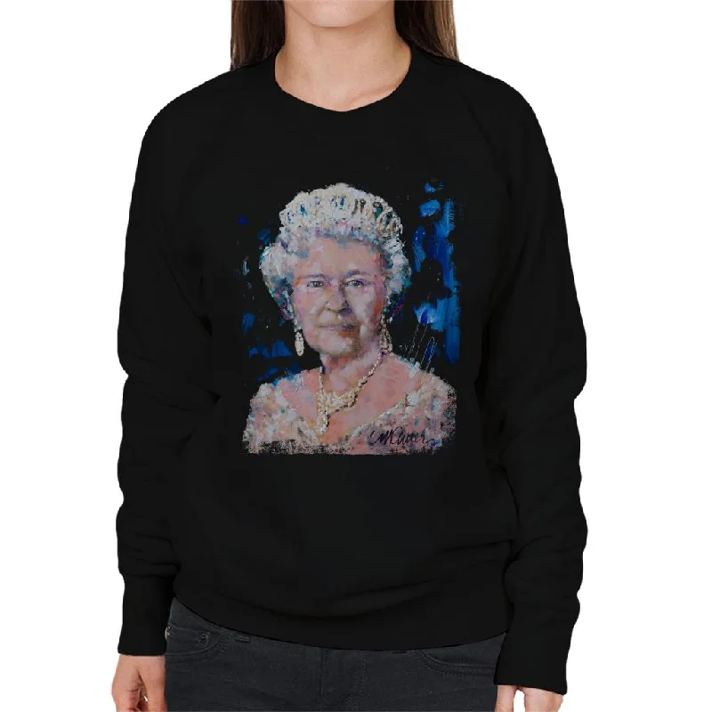 Sidney Maurer Original Portrait Of Queen Elizabeth II Women's Sweatshirt Hoodie with Fur Luxurious Winter