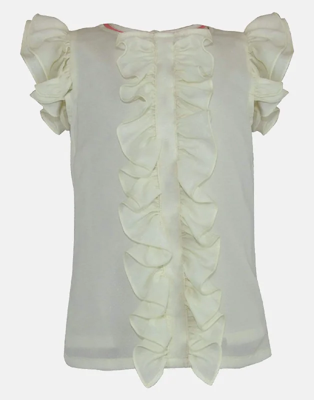 Isla: Cream shimmer ruffle blouse Puff Sleeve Blouse