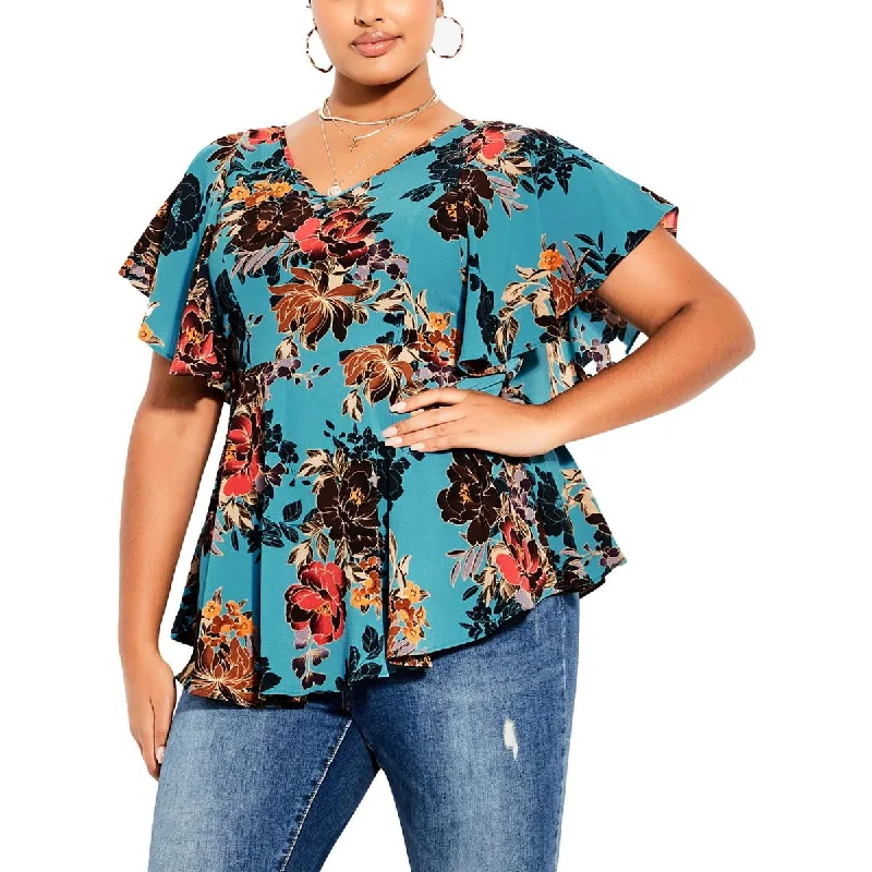 Adrianna Womens Floral Print Textured Blouse Classic Minimalist Blouse