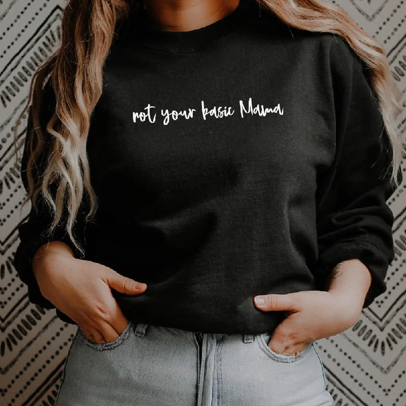 Not Your Basic Mama Sweatshirt (MRK X) Hoodie with Hem Raw Edge Edgy Unfinished