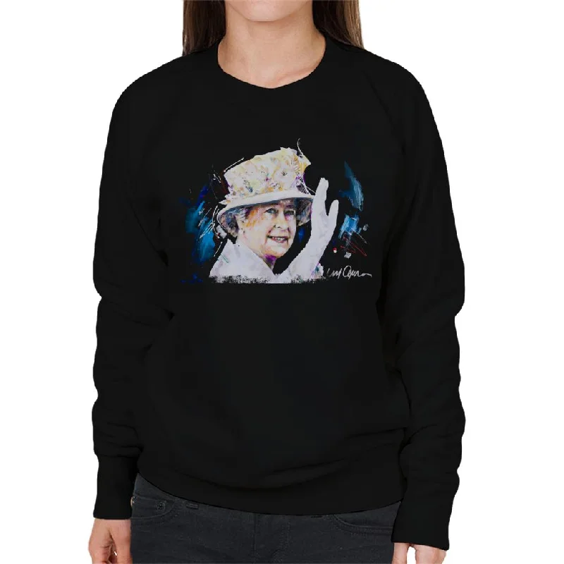 Sidney Maurer Original Portrait Of Queen Elizabeth Floral Hat Women's Sweatshirt Hoodie with Hood Adjustable Protection