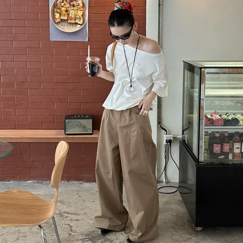Wjczt summer outfits inspo Street Wide-Leg Workwear Straight Casual Pants Pleated Loose Slimming Mop Straight Pants K335 Formal Linen Trousers