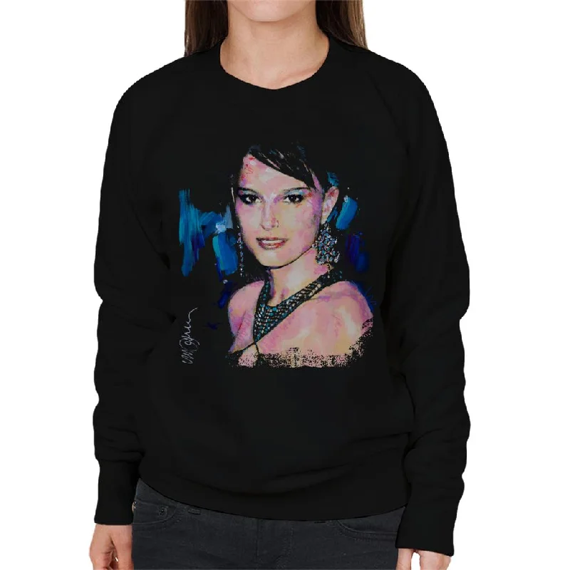 Sidney Maurer Original Portrait Of Natalie Portman Women's Sweatshirt Hoodie with Frayed Bohemian Relaxed