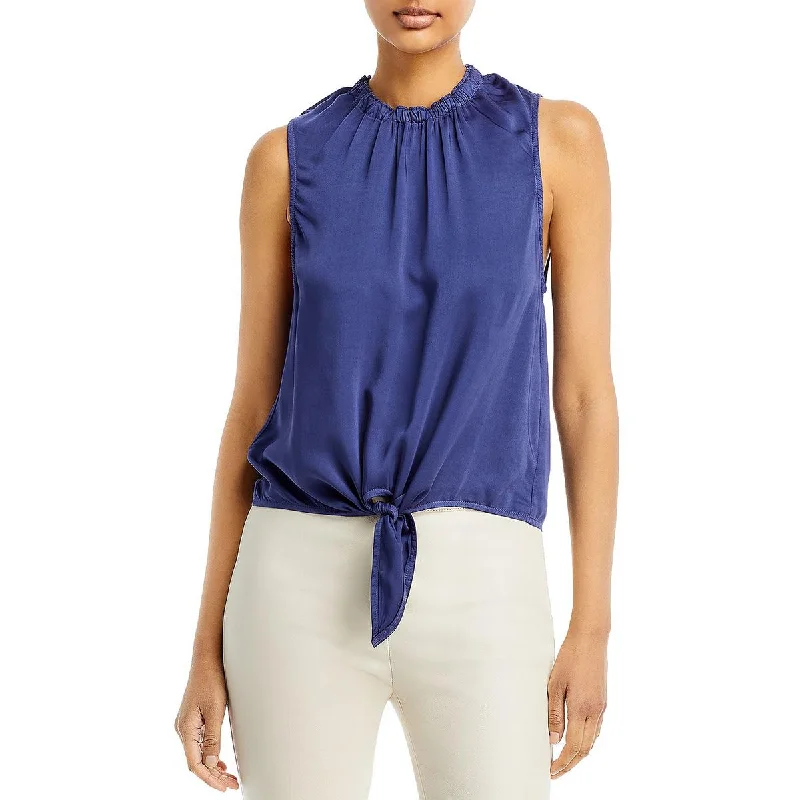 Womens Shirred Tie Hem Blouse Double-Layered Blouse