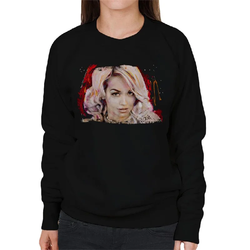 Sidney Maurer Original Portrait Of Rita Ora Pink Hair Women's Sweatshirt Hoodie with Camouflage Military Edgy