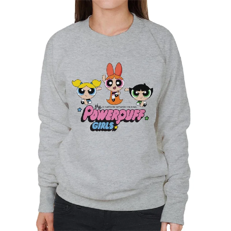 Powerpuff Girls Trio Blossom Jump Women's Sweatshirt Hoodie with Typography Text Message