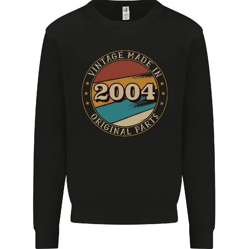 20th Birthday  Vintage Made In 2004 Mens Sweatshirt Jumper Hoodie with Hem Patch Decorative Personalized