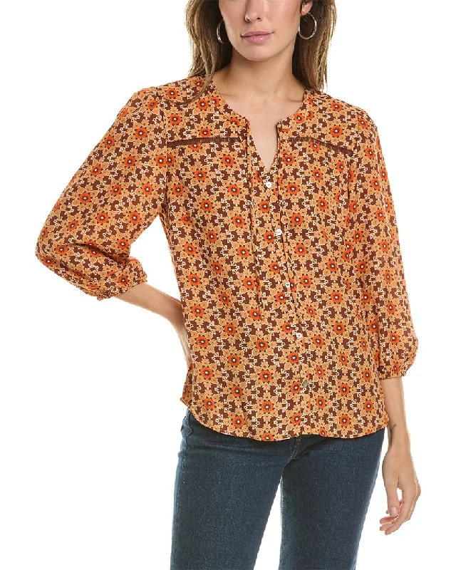 Bobeau 3/4-Sleeve Blouse Casual Button Blouse