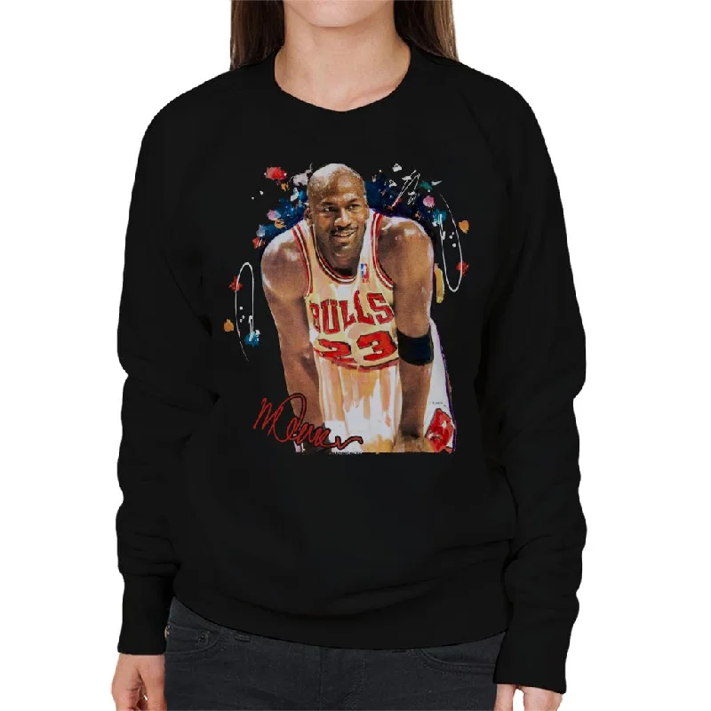 Sidney Maurer Original Portrait Of Michael Jordan Chicago Bulls Arm Band Women's Sweatshirt Hoodie with Zipper Versatile Modern