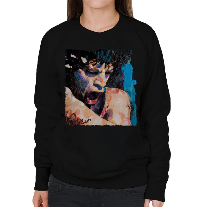 Sidney Maurer Original Portrait Of Mick Jagger Shouting Women's Sweatshirt Hoodie with Slit Hem Functional Movement