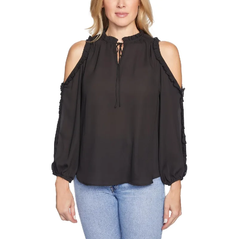 Womens Solid Cold Shoulder Blouse Lightweight Tunic Blouse