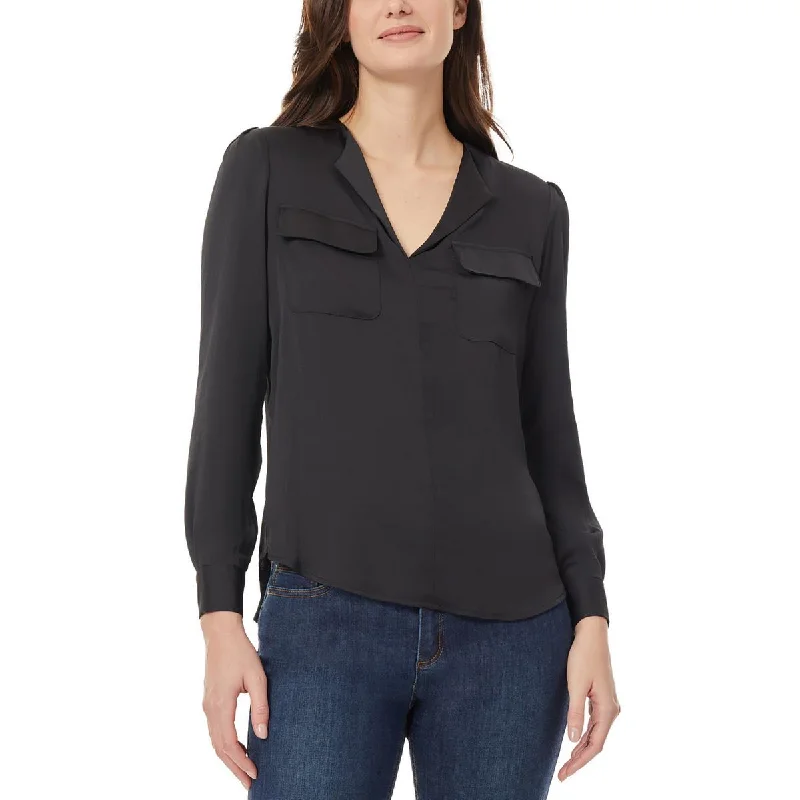 Womens Solid V-Neck Blouse Polished Work Blouse