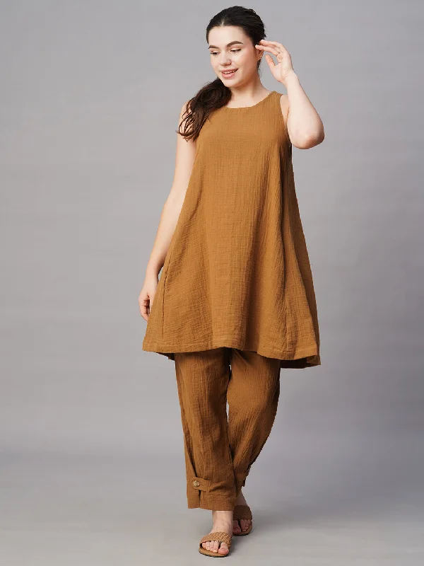 Women's Mustard Cotton Regular Fit Pant Chic Faux Leather Pants