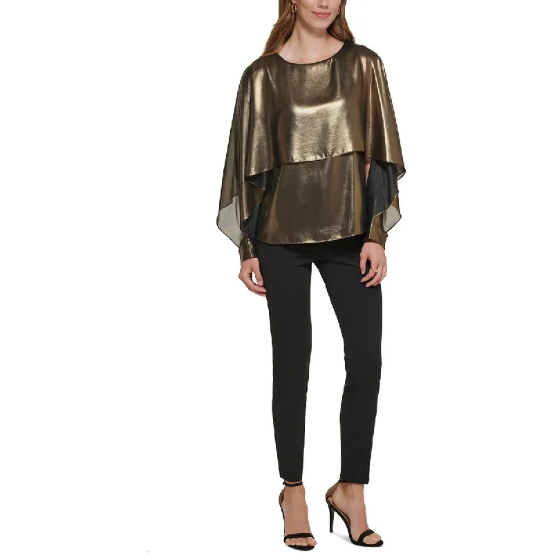 Womens Metallic Layered Blouse Stylish Wrap Blouse