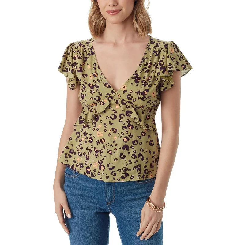 Womens Cut-Out Back V-Neck Blouse Sweetheart Neck Blouse