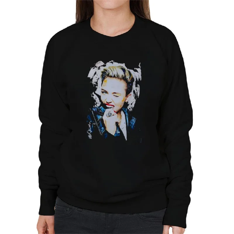 Sidney Maurer Original Portrait Of Miley Cyrus Biting Collar Women's Sweatshirt Hoodie with Rhinestones Sparkly Elegant