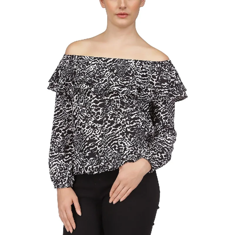 Womens Ruffled Off The Shoulder Blouse Embroidered Floral Blouse