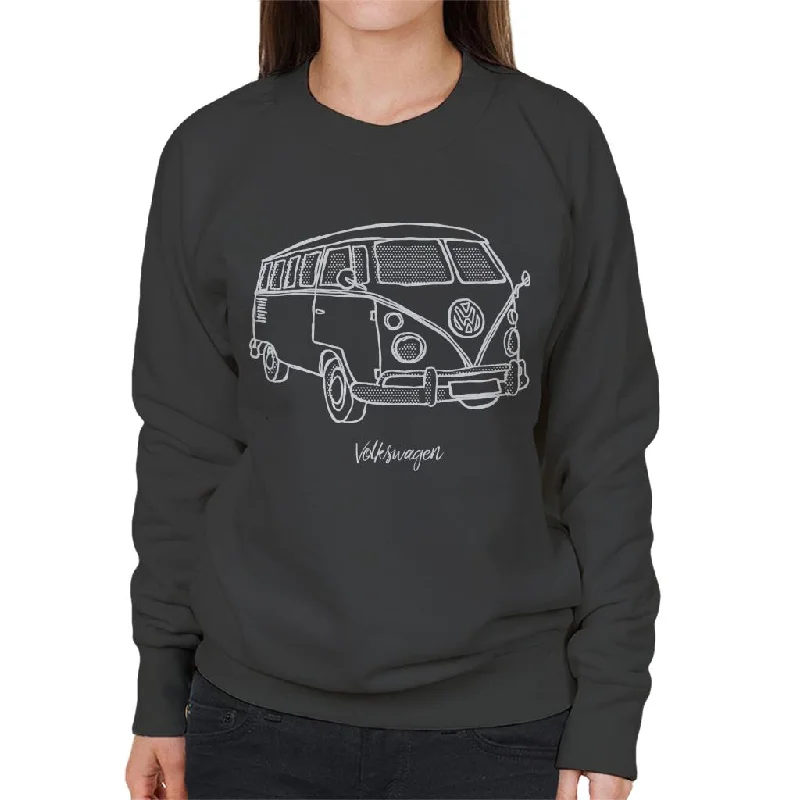 Volkswagen T1 Camper Dots Doodle Women's Sweatshirt Hoodie with Raglan Sleeves Sporty Comfortable