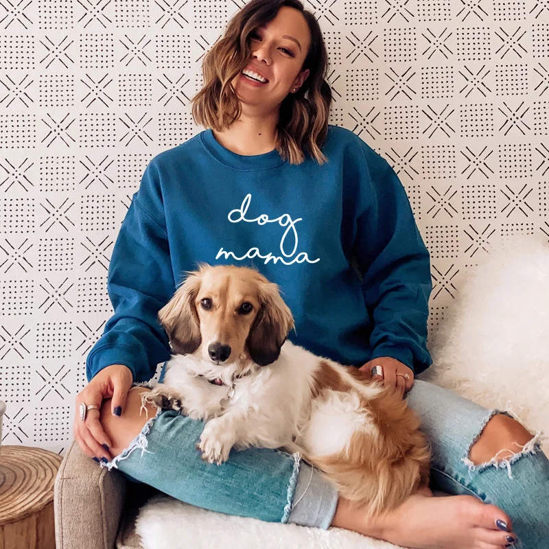 Dog Mama Retro Script Sweatshirt Hoodie with Toggle Buttons Decorative Unique