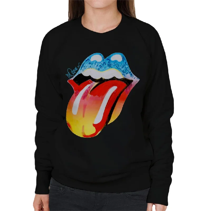 Sidney Maurer Original Portrait Of Rolling Stones Forty Licks Art Women's Sweatshirt Hoodie with Rolled Sleeves Casual Relaxed