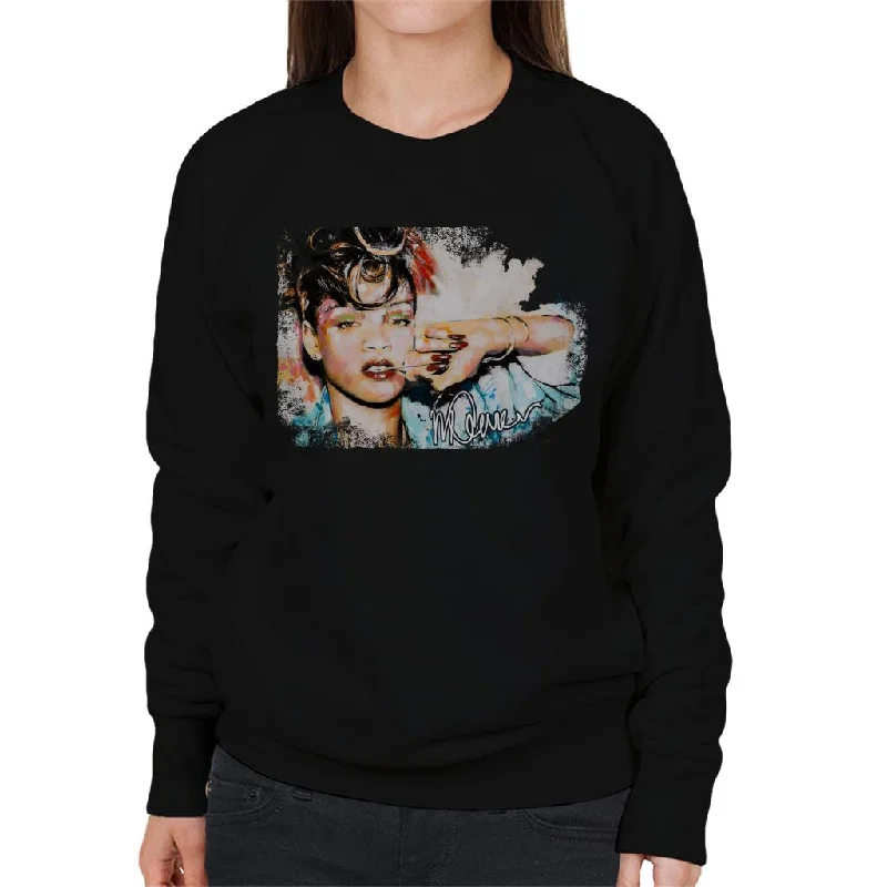 Sidney Maurer Original Portrait Of Rihanna Red Nails Women's Sweatshirt Hoodie with Front Slit Layering Stylish