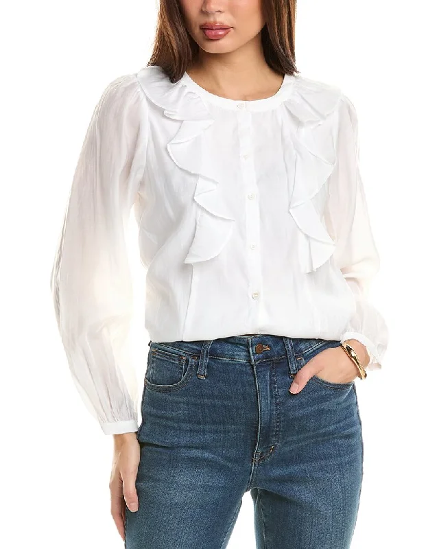 1.State Ruffle Blouse Silky Draped Blouse