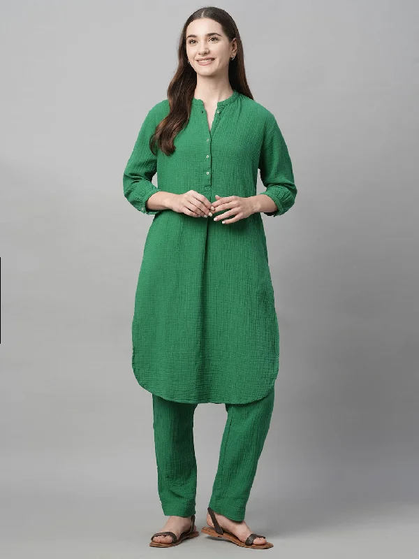 Women's Green Cotton Regular Fit Pant Modern Skinny Pants