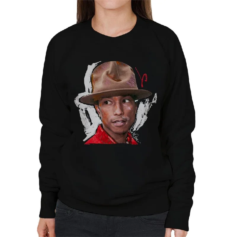 Sidney Maurer Original Portrait Of Pharrel Williams Hat Women's Sweatshirt Hoodie with Hidden Zipper Minimalist Clean