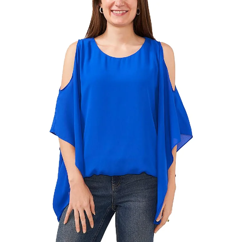 Womens Cold Shoulder Cape Sleeve Blouse Short Sleeve Blouse