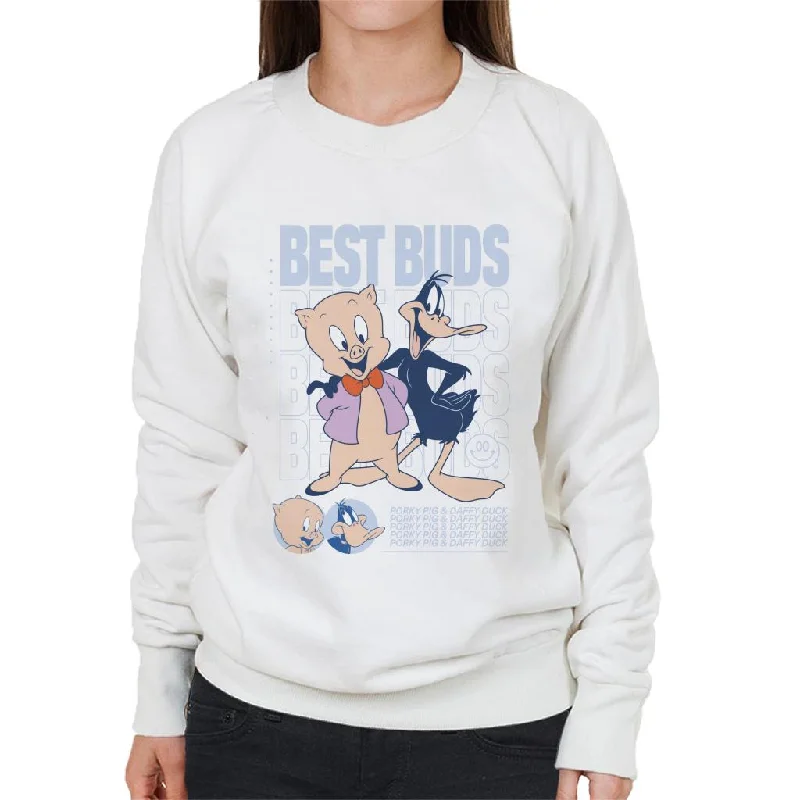 Looney Tunes Porky Pig Daffy Duck Best Buds Women's Sweatshirt Hoodie with Tied Waist Feminine Flattering