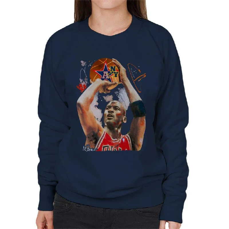 Sidney Maurer Original Portrait Of Michael Jordan Bulls Red Jersey Women's Sweatshirt Hoodie with Cuffed Sleeves Snug Secure