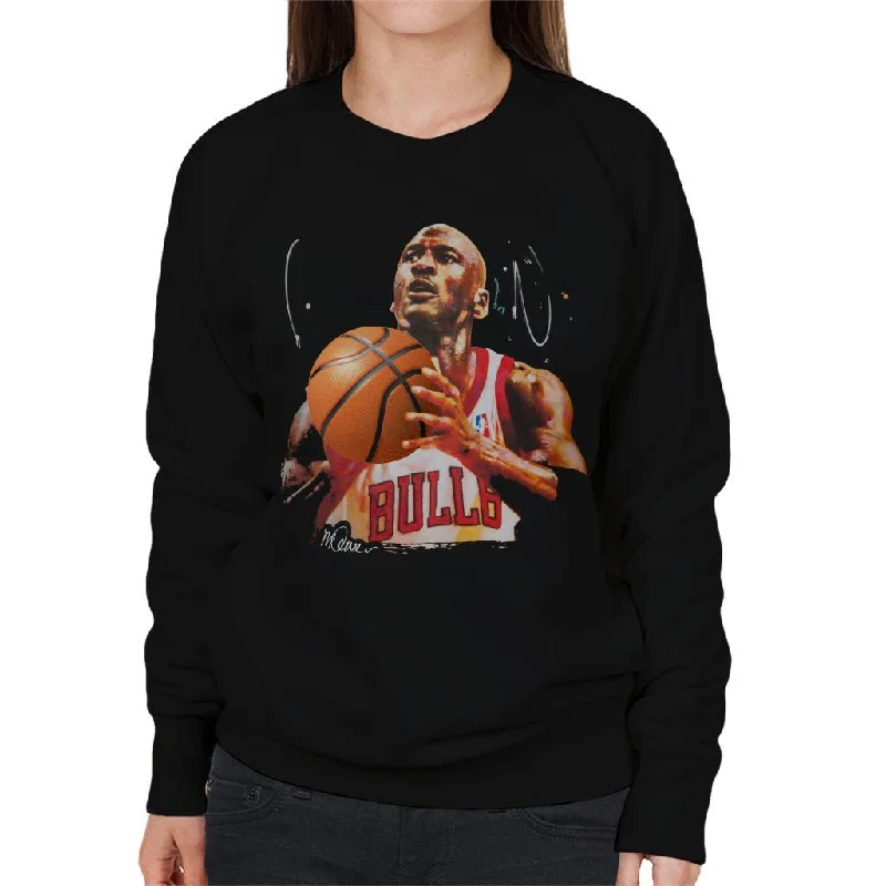 Sidney Maurer Original Portrait Of Michael Jordan Bulls White Jersey Women's Sweatshirt Hoodie with Pocket Utility Practical