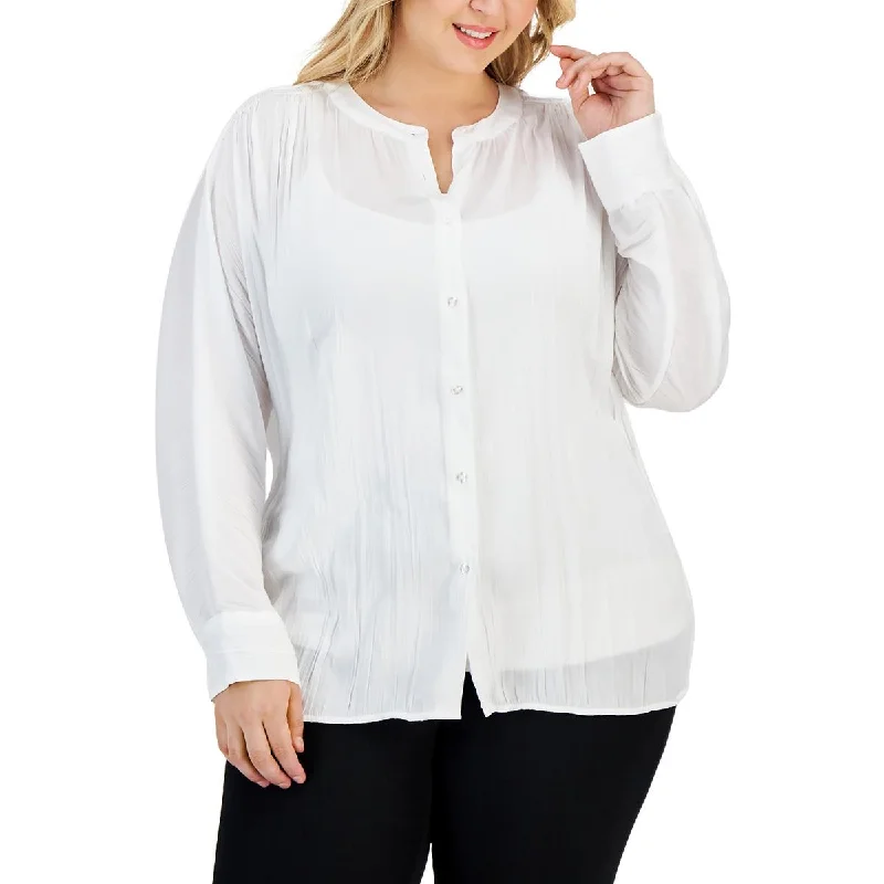 Plus Womens Work Wear Shirred Blouse Wrap Front Blouse