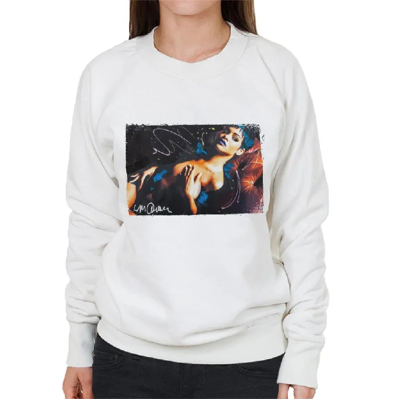 Sidney Maurer Original Portrait Of Rihanna White Women's Sweatshirt Hoodie with Zipper Versatile Modern