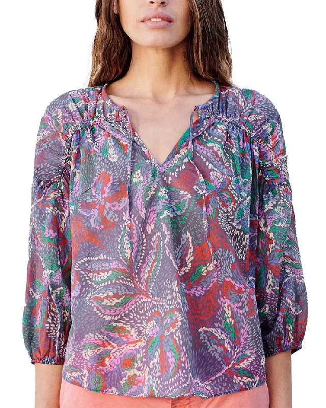 Sundry 3/4-Sleeve V-Neck Blouse Balloon Sleeve Blouse