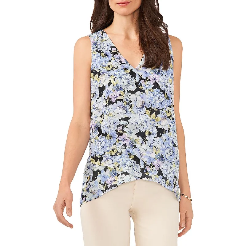 Womens Floral Print V-Neck Blouse Peter Pan Blouse