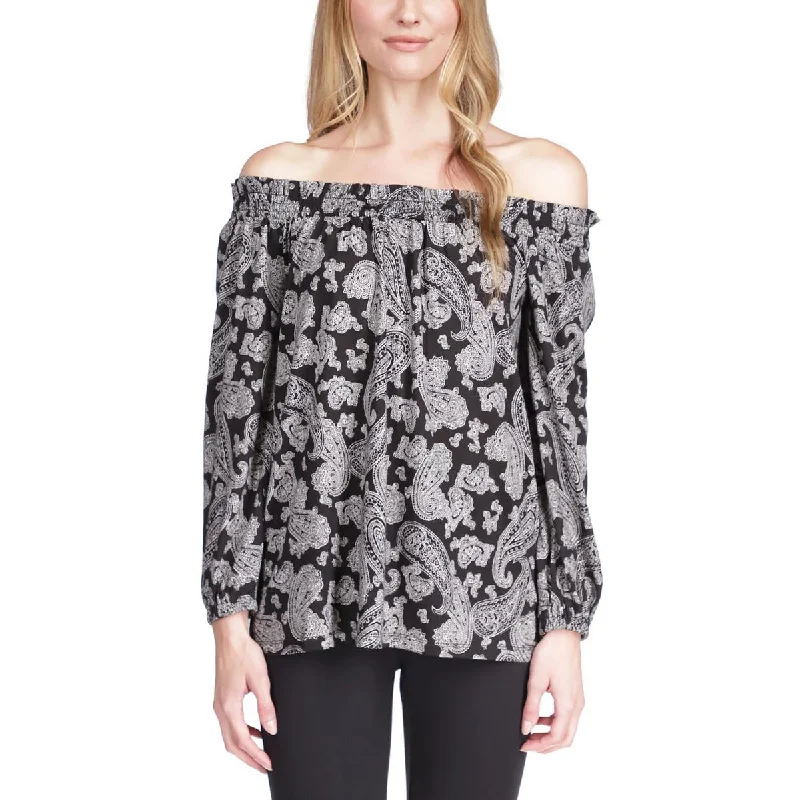 Womens Ruffled Off The Shoulder Blouse Mandarin Collar Blouse