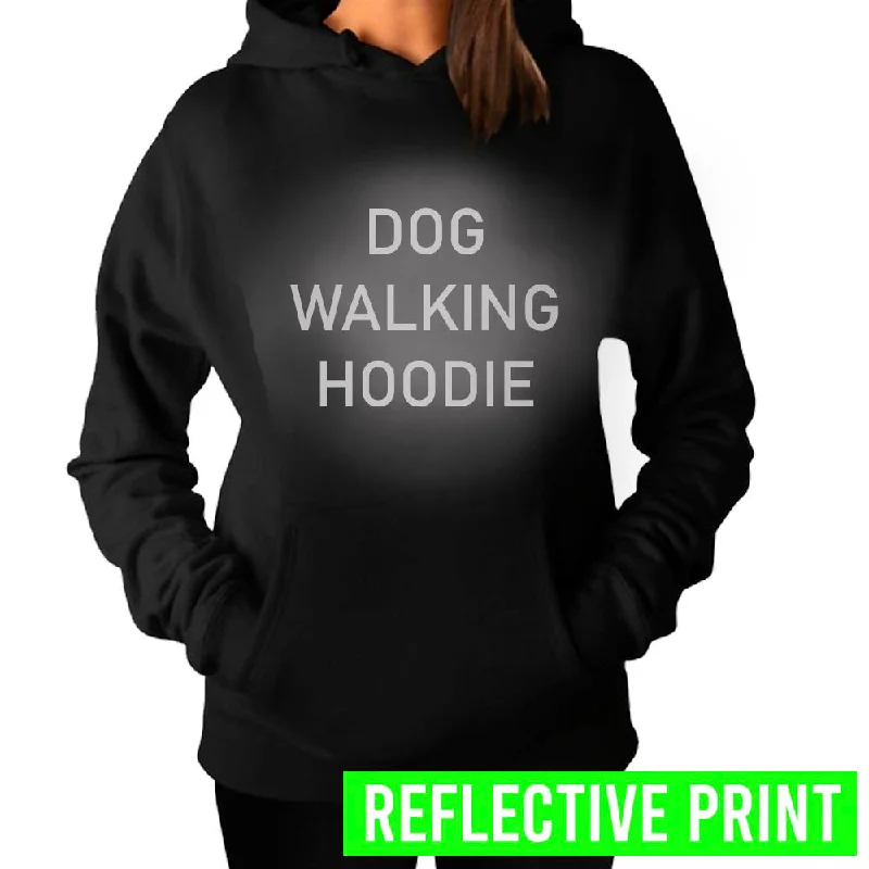 Reflective Print Dog Walking Hoodie - Black (MRK X) Hoodie with Lace Feminine Delicate