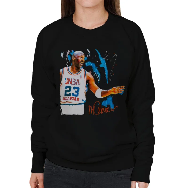 Sidney Maurer Original Portrait Of NBA All Star Michael Jordan Women's Sweatshirt Hoodie with High Neck Warm Protective