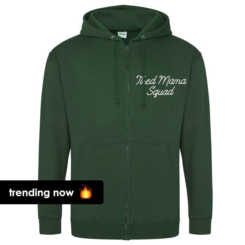 Tired Mama Squad Mini Logo Zipped Hoodie (MRK X) Hoodie Jacket Zipper Layering