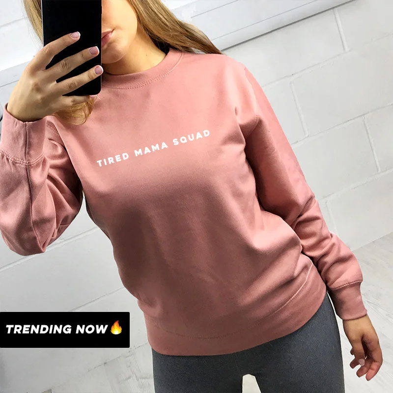 Tired Mama Squad Basic Sweatshirt (MRK X) Hoodie with Cropped Fit Short Trendy